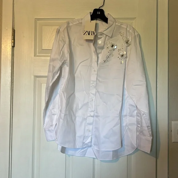 sale New Zara jewel flower shirt ZW collection - Picture 3 of 4